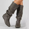 Bottes mi-mollet souples pour femmes avec revers | Bottes longues confortables à tige basse