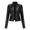 Women's leather jacket with zipper, stand-up collar, and belt - Autumn Edition