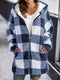 Felpa con cappuccio oversize in pile a quadri per l'inverno con zip