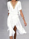 Isabella - robe midi blanche moderne avec col en V pour l'automne